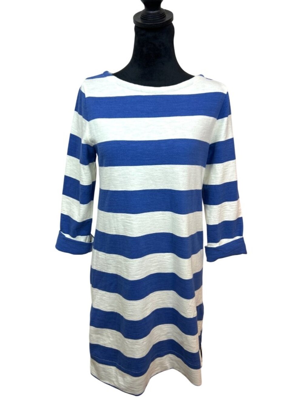 J.Crew Nautical Striped Dress Sz XS Blue White Coastal 3/4 Sleeve Nautical
